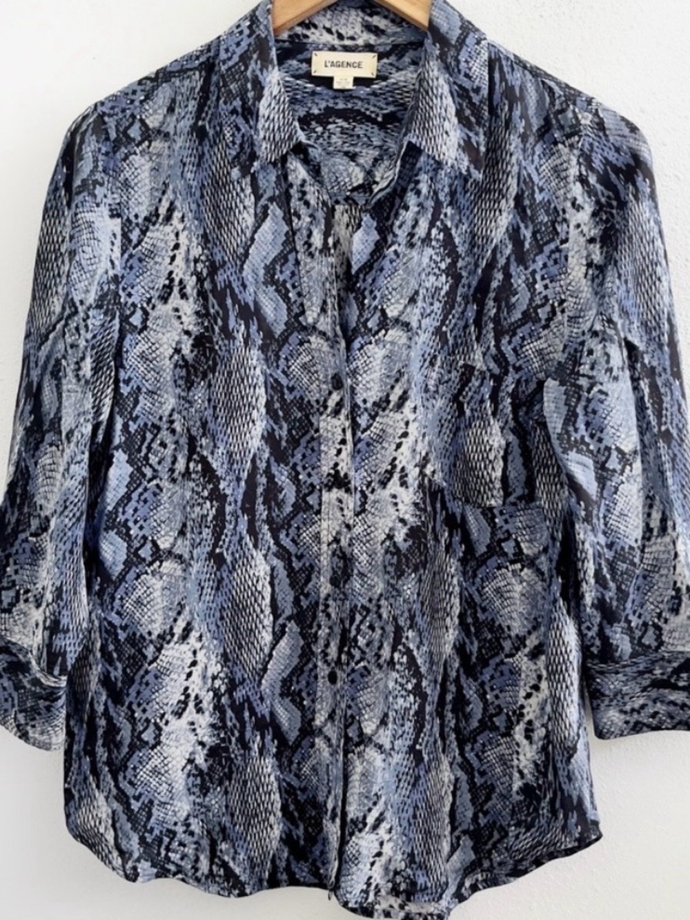 L'AGENCE Blue and Black Snake-Print Blouse